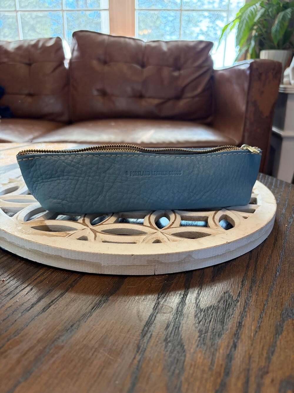Portland Leather Goods Ballpark Pouch Blue Leather Pencil Case